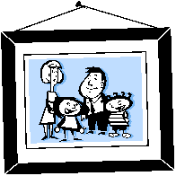 This is a clipart of a family photo hanging on the wall